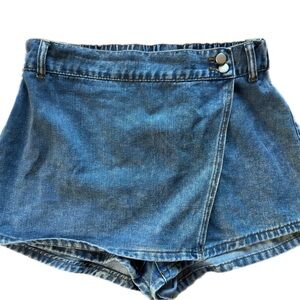 SHEIN Blue Denim Wrap-Front Skort Shorts